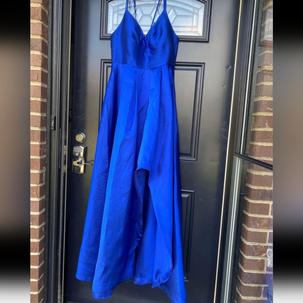 Bright royal blue dress with slit
